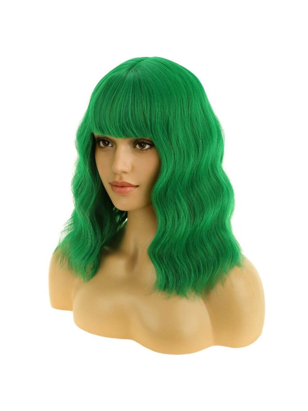 Women's Emerald Green BERON 14 Inch  Curly Wig with Bangs Short Synthetic Wig